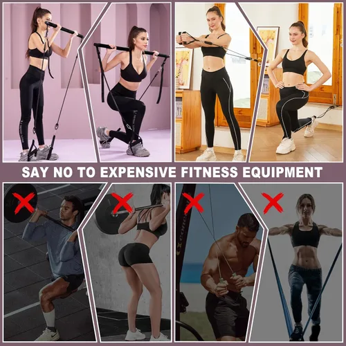Vista 3 de Pilates bar kit Multiple Fitness bar with Resistance Bands, Ab Rollers.Core Strength Training Equipment. Squat Machine for Men and Women.Portable