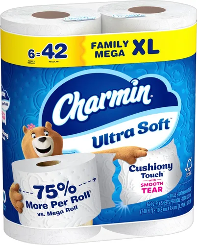 Vista 10 de Charmin Papel higiénico ultra suave al tacto, 6 rollos Mega XL familiares = 42 rollos regulares