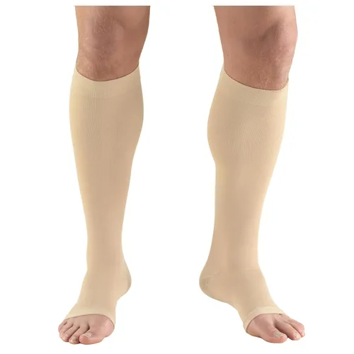 Vista 5 de Truform Medias de compresión médicas de 20-30 mmHg, microfibra con infusión de aloe, hasta la rodilla, puntera abierta, beige, talla S