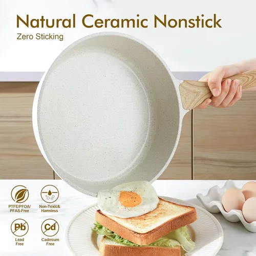 Vista 2 de SENSARTE Sartén antiadherente de cerámica para saltear de 10 pulgadas/3.5QT, sartén antiadherente para freír profundamente con tapa, olla jumbo