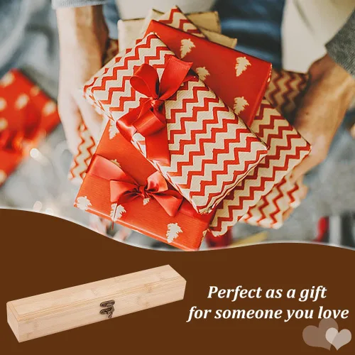 Vista 6 de OLYCRAFT Caja de Madera Sin Terminar - Caja de Almacenamiento Rectangular de Lápices de Bambú de 12x2.2x1.8 Pulgadas con Tapa con Bisagras y Cierre