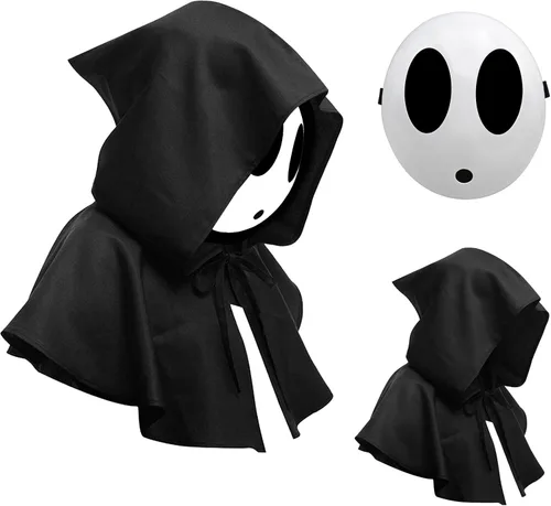Máscara de chico tímido con capa, 2 piezas, disfraz de anime de sueño blanco para Halloween, accesorios de accesorios de cosplay