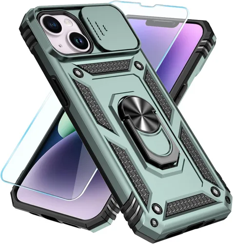 Vista 10 de SunStory Compatible con iPhone 13 Case/iPhone 14 Case con Protector de Pantalla HD y Cubierta de Cámara Deslizante y Soporte de Anillo Giratorio