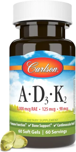Vista 5 de Carlson - Vitaminas A, D3, K2, 3000 mcg RAE Vitamina A, 125 mcg de Vitamina D3, 90 mcg de Vitamina K2 como MK-7, Construcción de Huesos, Utilización