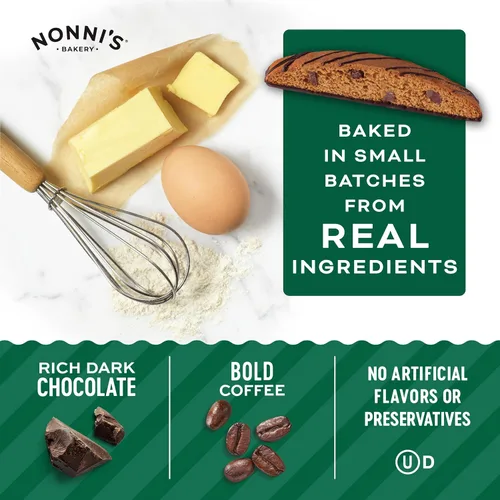 Vista 6 de Nonni's Espresso Chocolate Chip Biscotti - Galletas italianas de espresso, chispas de chocolate y chocolate negro, empaque individual, galletas
