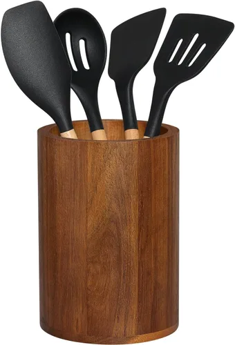 Homeries Soporte para utensilios de madera de acacia para decoración de encimera de cocina, organizador de utensilios de cocina, organizador de