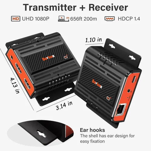 Vista 2 de HDMI Extender UHD1080p Transmitter and Receiver Kit Over CAT66e7 Cable Transmission Up to 200m656ft, Direct 1 to 1 Extender or 1 to Many Over
