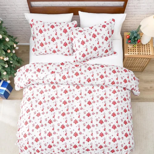 Vista 4 de EHEYCIGA Juego de edredón de Navidad tamaño Queen con estampado de árbol de Navidad, juego de ropa de cama reversible de 3 piezas, colcha ligera