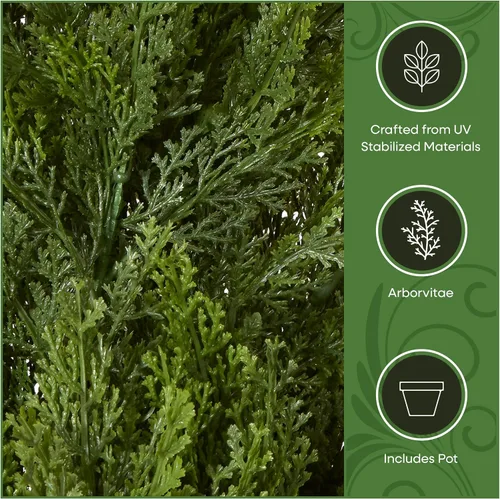 Vista 6 de Pino Thuja de plástico National Tree con maceta de plástico redonda, verde oscuro