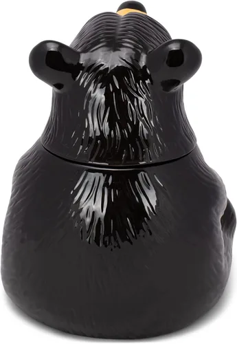 Vista 4 de DEMDACO Bearfoots by Jeff Fleming Cute Bear With Cookie Classic Black - Tarro de cerámica brillante de 12 x 9 pulgadas, contenedor de almacenamiento