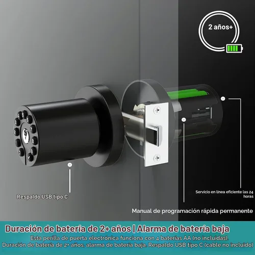 Vista 5 de BOTHSTAR Paquete de 3 Perillas de Puerta Electrónicas sin Llave Negras con Llave Igual, con Teclado Retroiluminado, Cerradura de Servicio Pesado
