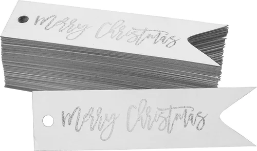 Vista 10 de Etiquetas de papel colgantes con texto en inglés "Merry Christmas", 50 unidades Blanco