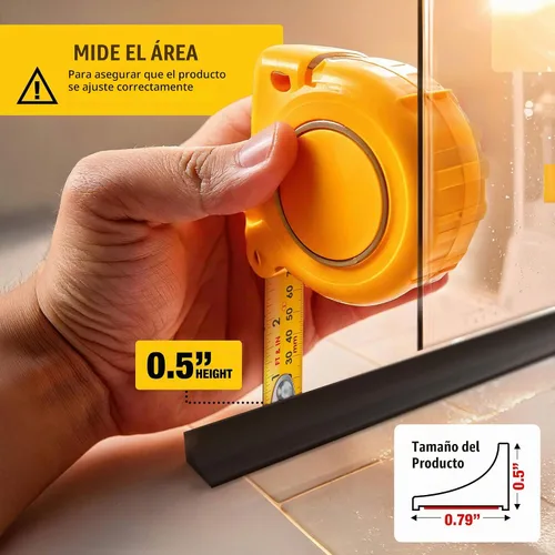 Vista 4 de Barrera de agua para umbral de ducha de 98 pulgadas – Protector de agua plegable negro para ducha – Tira de sellado inferior de puerta protector