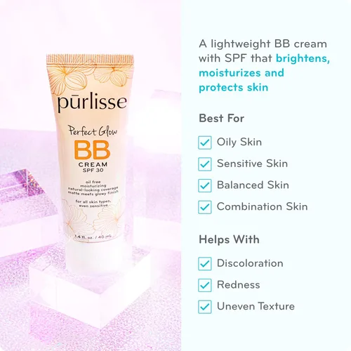 Vista 2 de pūrlisse Perfect Glow - Crema base BB con SPF 30 - Acabado mate con aspecto de brillo - Enriquecida con Goji y Baya de Espino para ayudar a mejorar