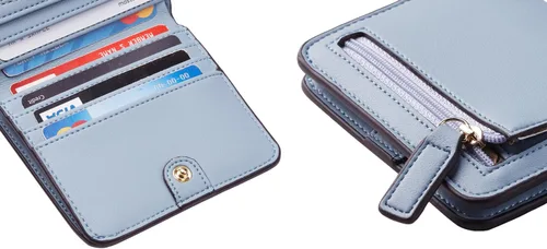 Vista 9 de Toughergun Billetera plegable de cuero genuino para mujer, pequeña y compacta, con bloqueo RFID y ventana de identificación