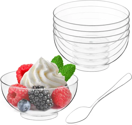 Vista 10 de Qeirudu Paquete de 20 cuencos de plástico en ángulo de 6 onzas, cuencos pequeños para dulces, cuencos desechables para postres, aperitivos, frutas