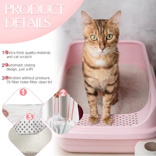 Vista 3 de 56 bolsas de arena para gatos con agujeros, desechables, extragrandes, resistentes a los arañazos, limpieza rápida para cajas de arena para gatos