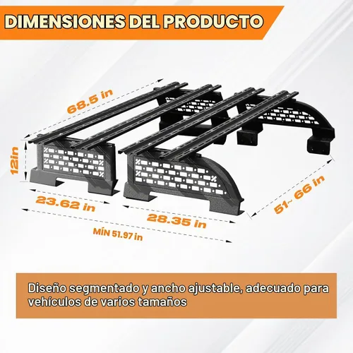 Vista 4 de SYHVU Sistema universal de bastidor de carga para caja de camioneta, resistente para camioneta, apto para Dodge Ram/Ford