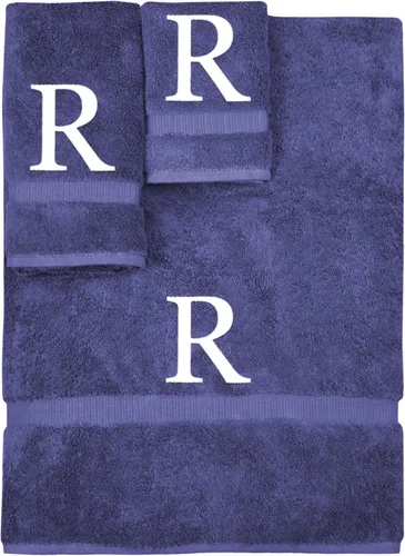 Vista 207 de Juego de toallas con monograma, regalo personalizado, juego de 3 - Letra de bloque dorada bordada en toalla - Extra absorbente 100% algodón turco