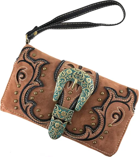 Vista 6 de Justin West Patina Girl - Bolso de mano con hebilla floral de bronce occidental