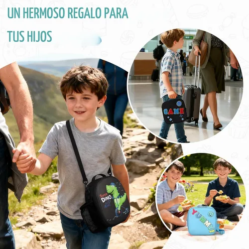 Vista 7 de Lonchera aislada para niños con correa de hombro ajustable impermeable, bolsa de almuerzo reutilizable para niñas y niños, bolsa térmica lavable