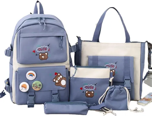Vista 9 de Linda mochila con accesorios kawaii Juego de 5 bolsas estéticas, Oso negro, Classic