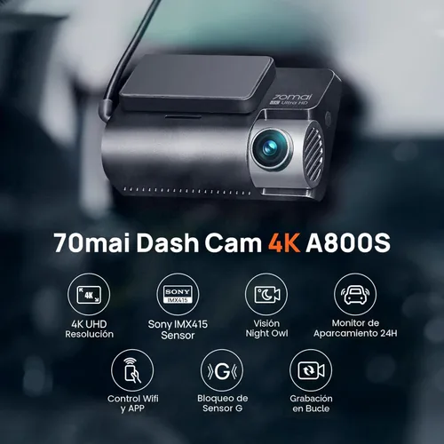 Vista 2 de 70mai Cámara de tablero 4K delantera y trasera con STARVIS, cámara de automóvil WiFi y GPS de 5 GHz integrada, Super visión nocturna, ADAS, pantalla