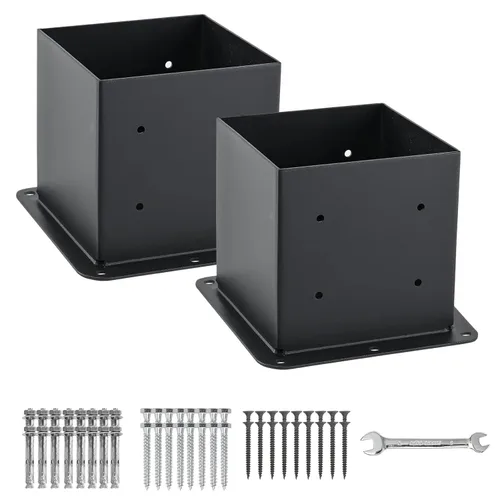 Vista 9 de Base para Poste 4×4, 8 Piezas, (Tamaño Interior 3.6"x3.6") Soportes para Poste, Anclaje de Poste de Acero Grueso con Recubrimiento en Polvo Negro