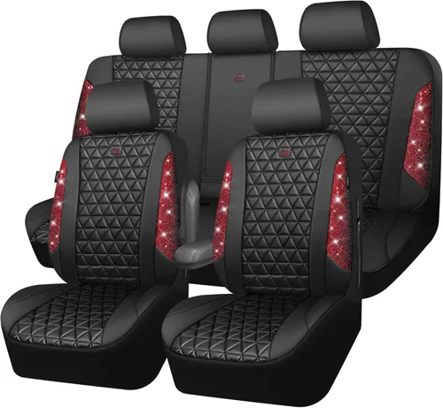 Vista 21 de CAR PASS Todos los juegos completos de fundas de asiento de automóvil de cuero con diamantes brillantes, impermeables, brillantes, ajuste universal