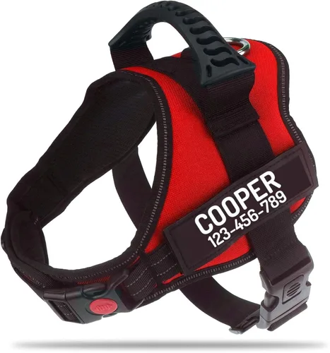 Vista 21 de Arnés de perro personalizado anti tirón con nombre y número de teléfono personalizados de PawPawify, arnés resistente para evitar tirones, Negro