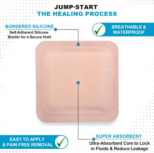 Vista 5 de Medvance Apósito de espuma de silicona súper absorbente – Apósito de espuma adhesiva de silicona impermeable – Cuidado de heridas fácil de aplicar