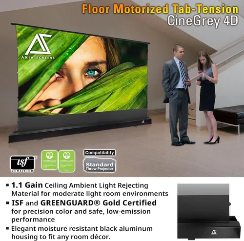 Vista 4 de Akia Screens CineGrey 4D AK-FMT101UH2-C4D - Pantalla de proyector de suelo de 101 pulgadas motorizada con control remoto, pantalla de proyector ALR