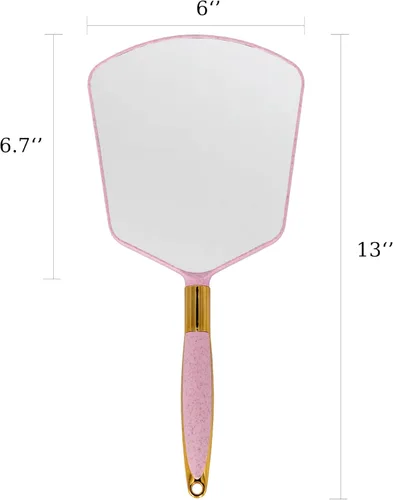 Vista 4 de YCHMIR Espejo de mano con asa, espejo de mano para peluquería de peluquería para salón (rosa)
