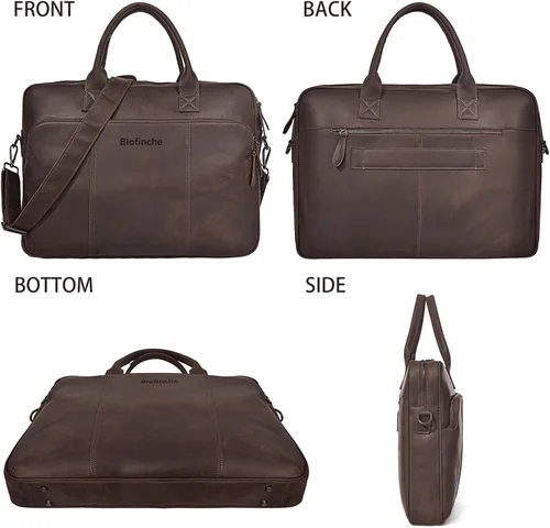 Vista 6 de Blofinche Genuine Leather laptop briefcase 18 inch Computer Messenger shouledr work handbag Satchel bags