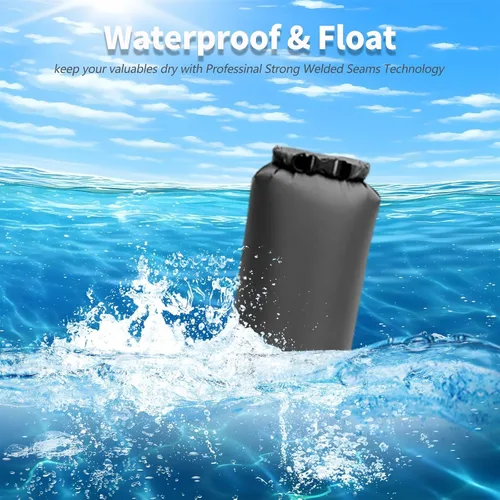 Vista 5 de Bolsas secas impermeables, paquete de 3 (5 L, 10 L, 20 litros), bolsas de almacenamiento ligeras e impermeables para viajes, canotaje, pesca