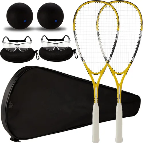 Vista 8 de 2 Pack Beginner Squash Racquet Set Includes Racquets with Racket Bags Anti Fog Goggles Cases Blue Dot Ball Indoor Gym Sports for Beginners Novice