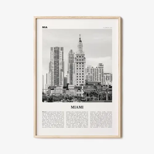 Miami Print Torre de la Libertad en Blanco y Negro, Arte de Pared de Miami, Póster de Miami, Foto de Miami, Decoración Miami, Miami Beach, Florida,