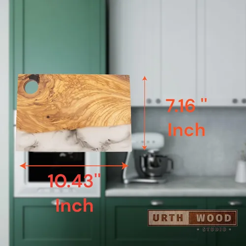 Vista 3 de Urthwood Studios - Tabla de embutidos de madera de olivo hecha a mano con resina epoxi, tablas de queso y bandeja de servir para fiestas, tabla