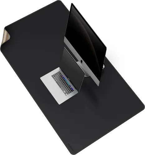Vista 55 de MAIDERN Tapete de escritorio XXL de corcho y cuero, de 47.2 x 23.6 pulgadas, protector reversible para mouse de escritorio completo (negro)