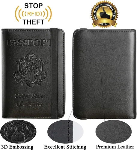 Vista 2 de Funda para pasaporte con bloqueo RFID de piel organizador de documentos de viaje