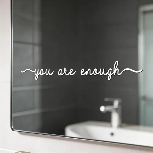 Vista 2 de You are Enough - Calcomanía de vinilo de afirmación de espejo de 18 x 2.3 pulgadas, calcomanía de espejo con citas de positividad para habitación