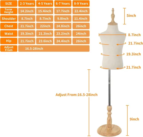 Vista 5 de Maniquí Infantil, Ajustable para Niños y Bebés para Exhibición de Ropa y Bufandas en Tienda, 2-3 Años de Edad