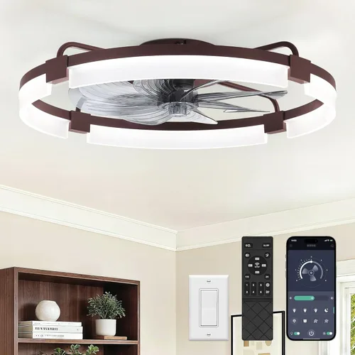 Vista 8 de LEDIARY Ventiladores de techo de bajo perfil de 19.7 pulgadas con luces y control remoto, 6 velocidades, 3 CCT, reversible, regulable, ventilador