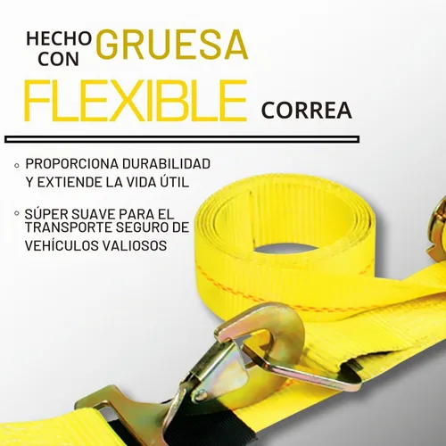 Vista 3 de VULCAN Correa combinada de amarre de eje con trinquete de gancho a presión, 2 pulgadas x 114 pulgadas, paquete de 4 unidades, amarillo clásico
