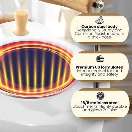 Vista 4 de Chantal SVEN - Tetera silbante esmaltada sobre acero con mango de madera natural, 1.4 cuartos de galón, color rojo manzana