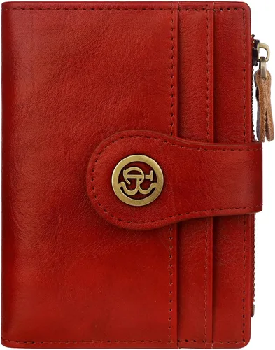 Vista 10 de Billetera de cuero para mujeres, billetera pequeña con bloqueo RFID para mujeres, billetera compacta de dos pliegues con tarjetero, ventana
