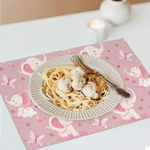 Vista 6 de Elephant Butterfly Placemats Set of 6 Resistant Table Mats Washable Place Mats for Dinner Party Table Decoration