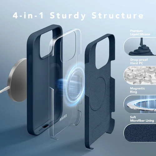 Vista 219 de GONEZ Funda magnética para iPhone 14, compatible con Magsafe, con protector de pantalla + protector de cámara, forro de microfibra antiarañazos