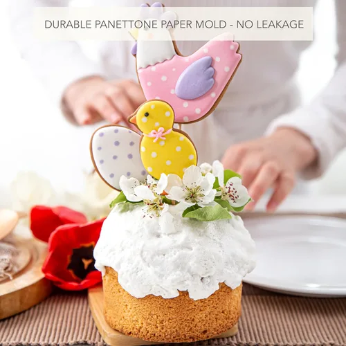 Vista 3 de Molde de papel panettone premium pequeño - Molde de panettone de 5 pulgadas 500 g - 15 oz Taza desechable para hornear para pastel y pan - Moldes