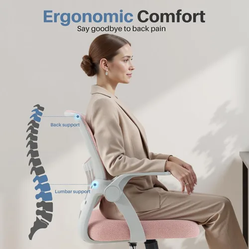 Vista 5 de DUMOS Silla de computadora de oficina en casa, escritorio ergonómico de respaldo medio con soporte lumbar y modo mecedor, altura ajustable